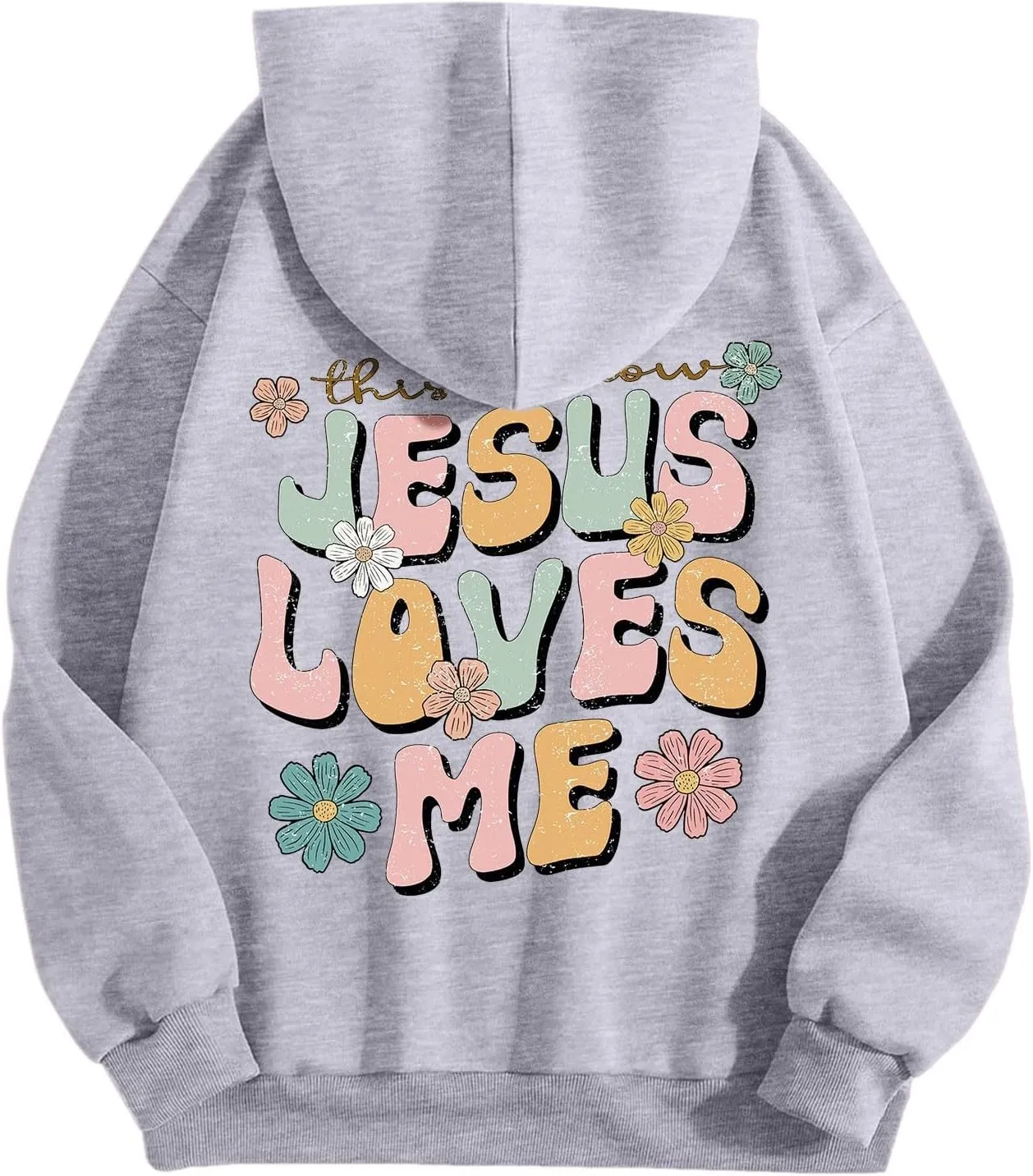 Christian Hoodies for Women Jesus Loves You Bible Verse Letter Graphic Oversized Y2K Hooded Long Sleeve Pockets Sweatshirts