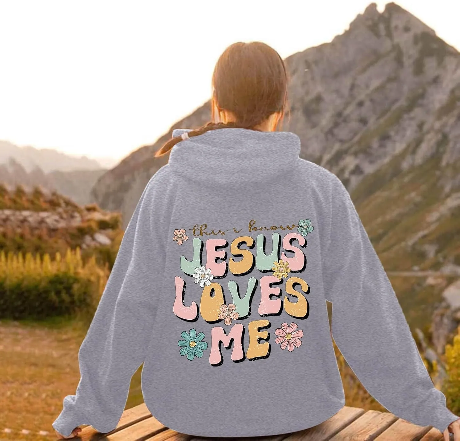 Christian Hoodies for Women Jesus Loves You Bible Verse Letter Graphic Oversized Y2K Hooded Long Sleeve Pockets Sweatshirts