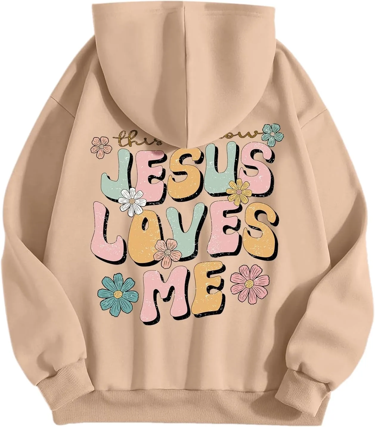 Christian Hoodies for Women Jesus Loves You Bible Verse Letter Graphic Oversized Y2K Hooded Long Sleeve Pockets Sweatshirts