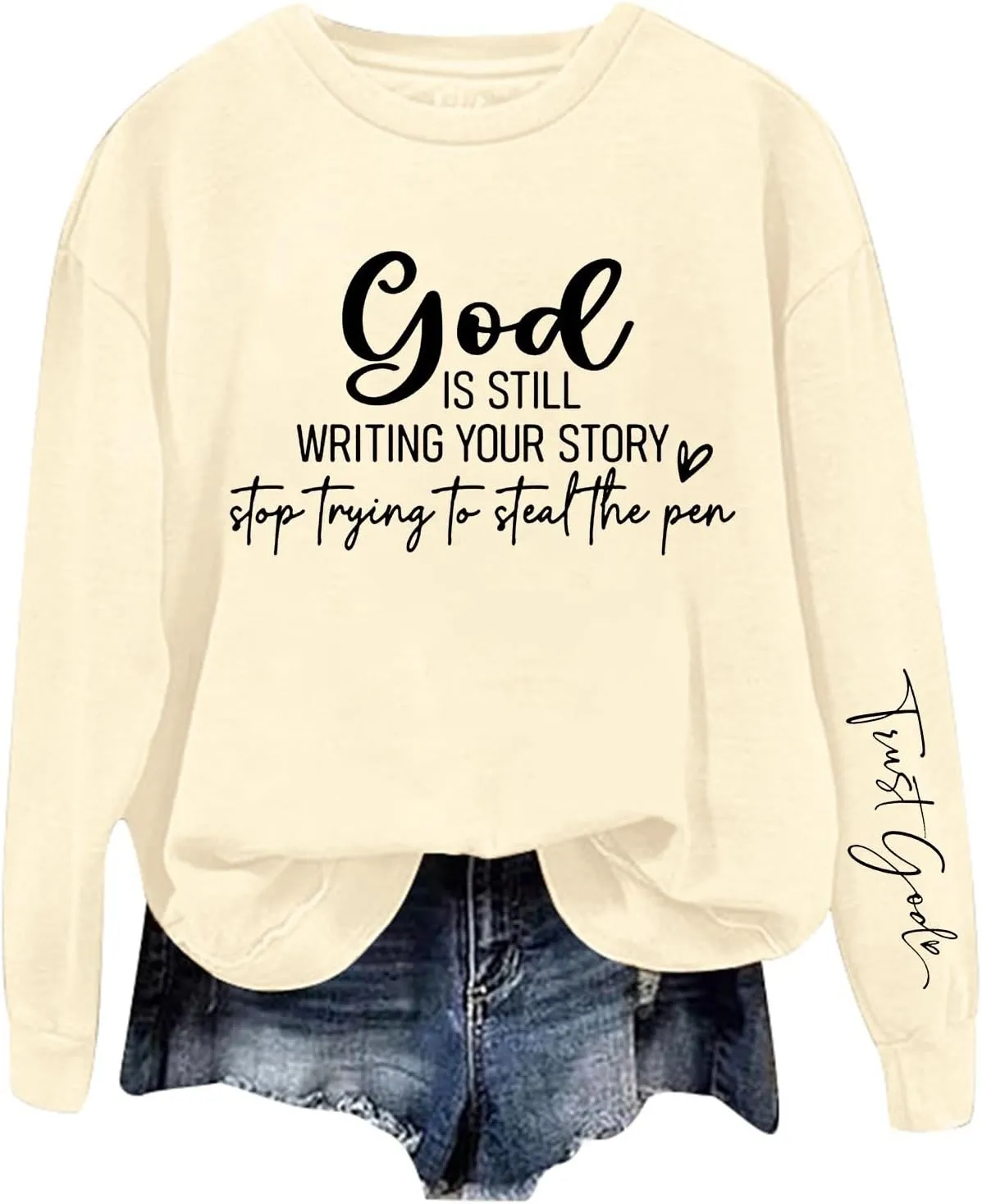 Christian Sweatshirts for Women God is Still Writing Your Story Long Sleeve Shirt Crewneck Sweatshirts