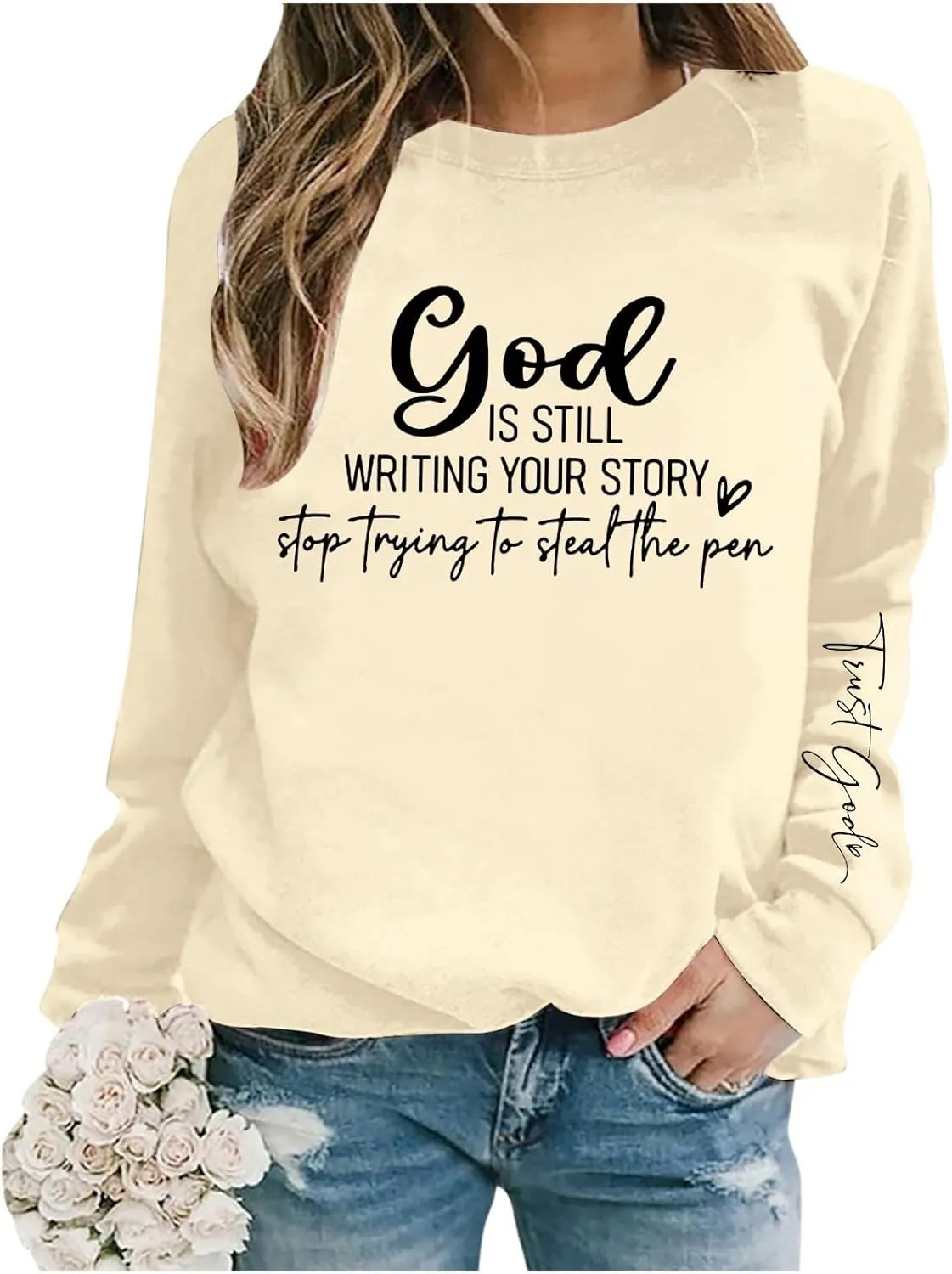 Christian Sweatshirts for Women God is Still Writing Your Story Long Sleeve Shirt Crewneck Sweatshirts