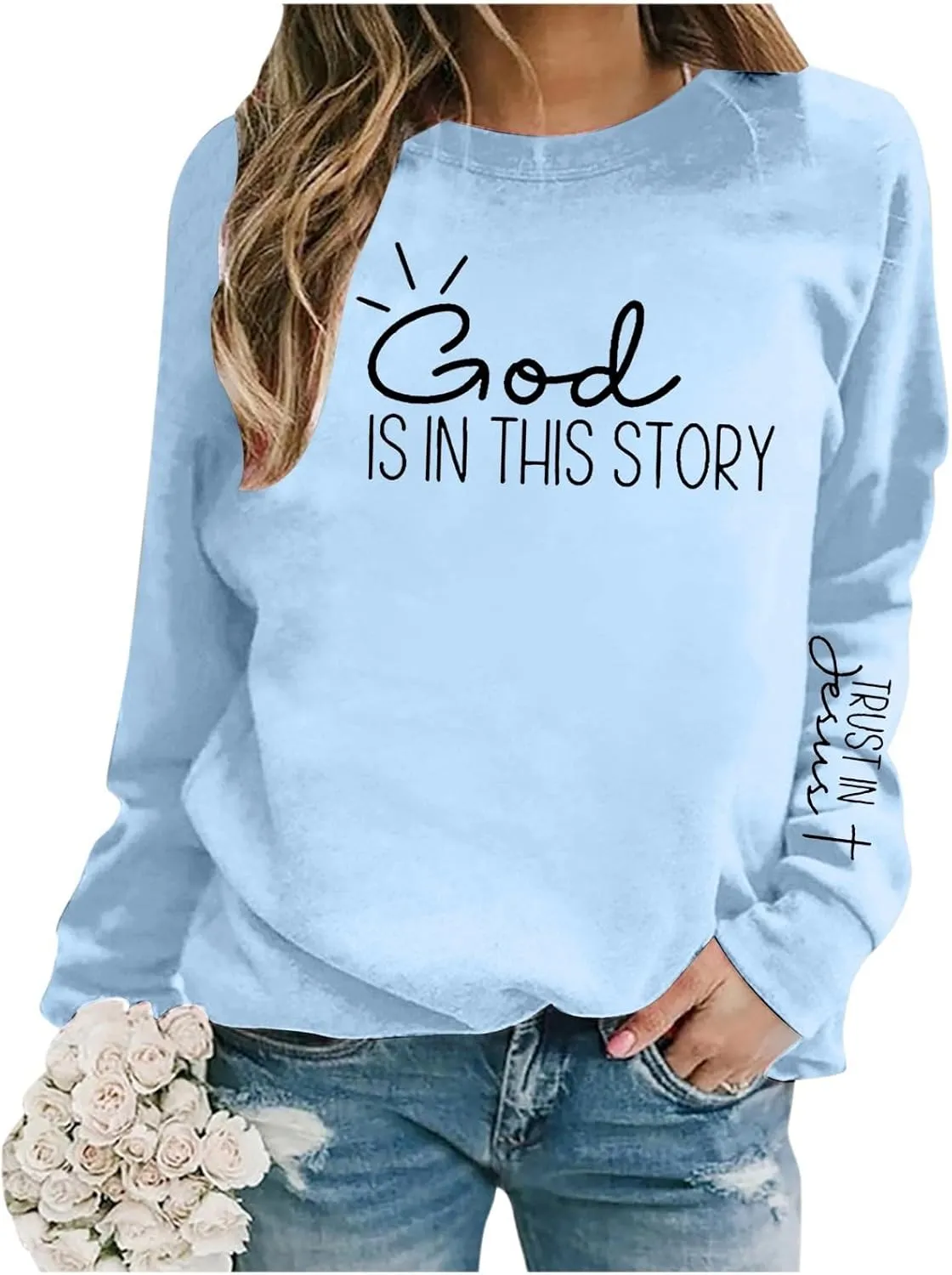 Christian Sweatshirts for Women God is Still Writing Your Story Long Sleeve Shirt Crewneck Sweatshirts