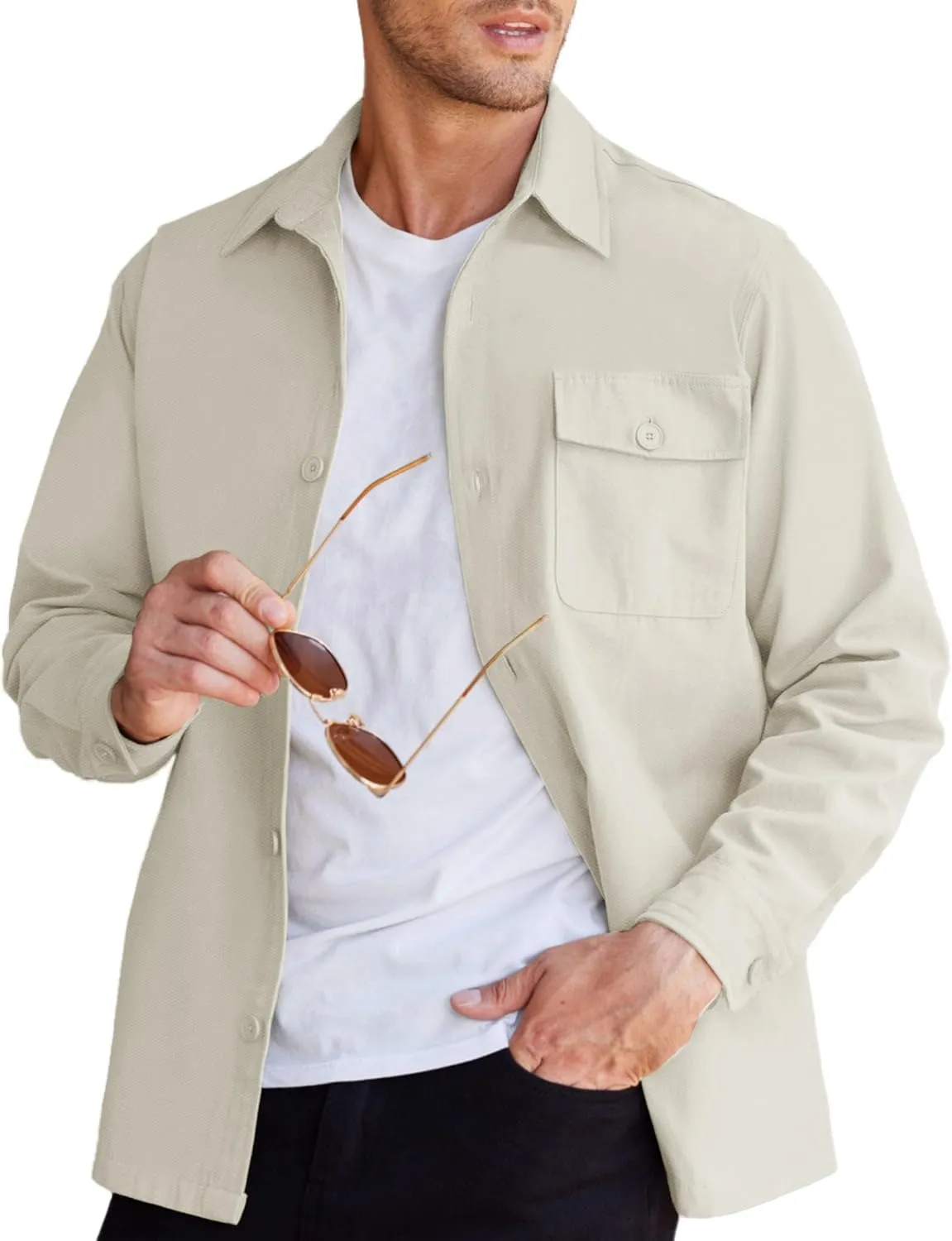 COOFANDY Men's Shirt Jacket Lightweight Canvas Trucker Jacket Cotton Button Work Jackets