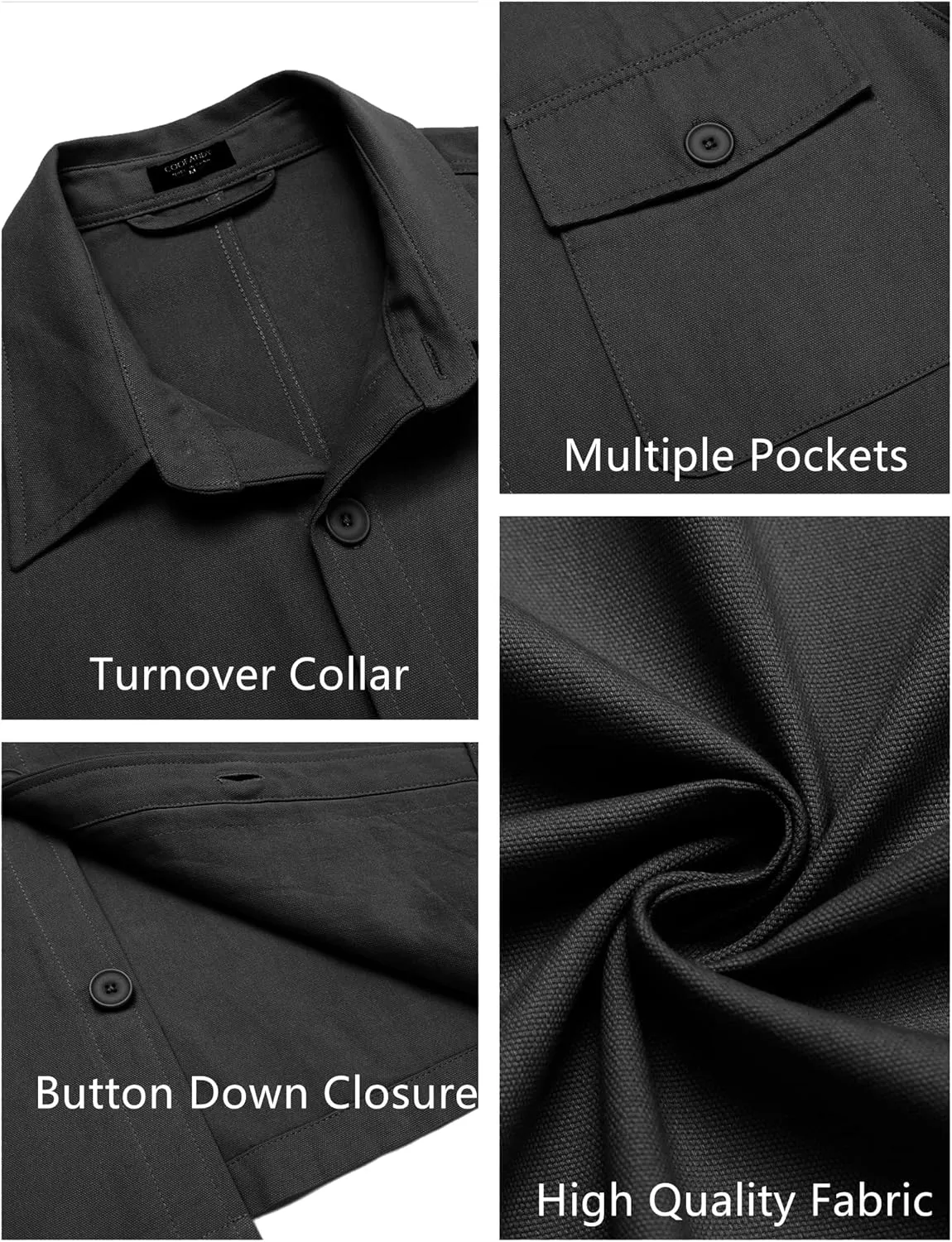 COOFANDY Men's Shirt Jacket Lightweight Canvas Trucker Jacket Cotton Button Work Jackets