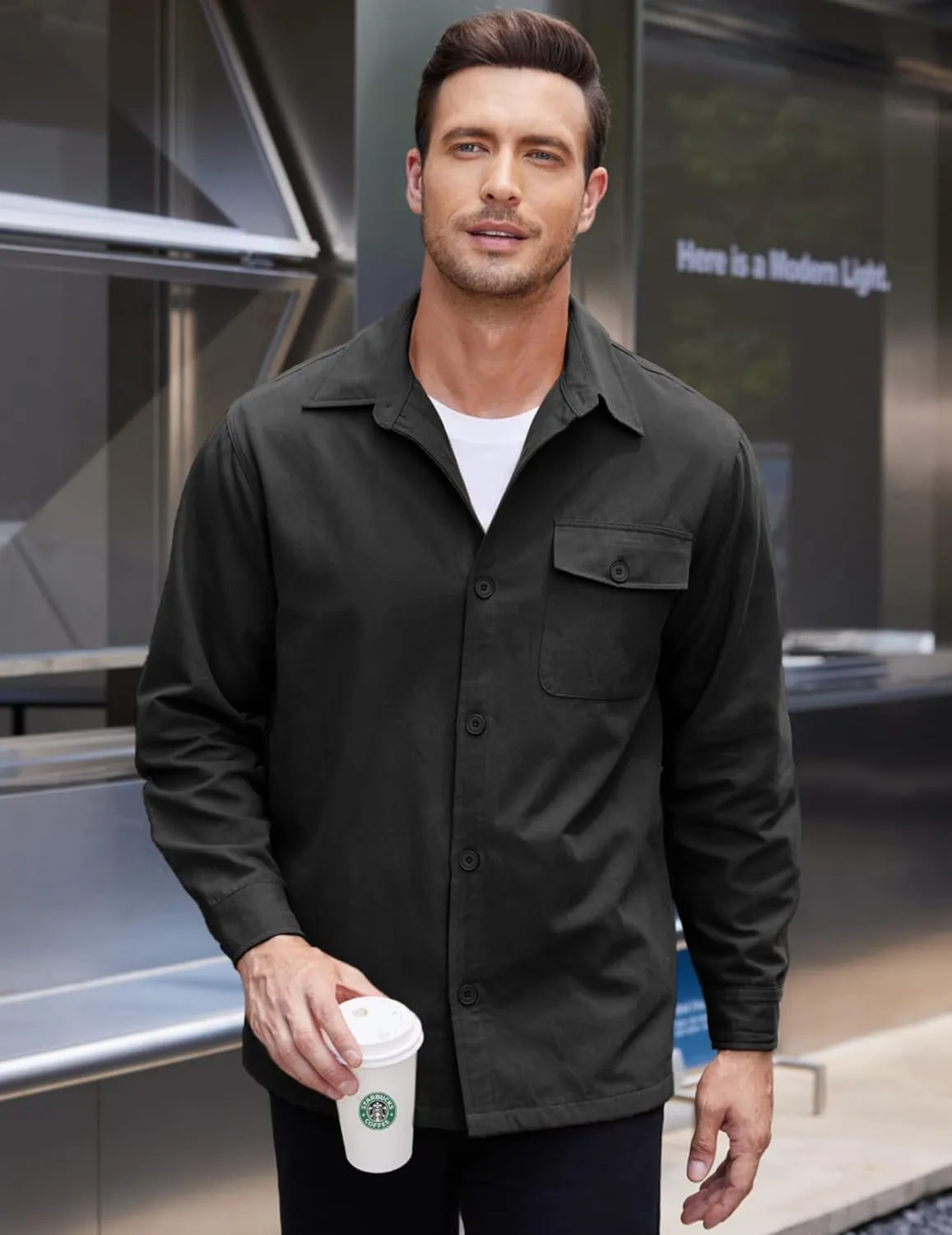 COOFANDY Men's Shirt Jacket Lightweight Canvas Trucker Jacket Cotton Button Work Jackets