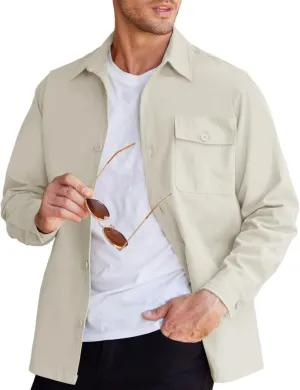 COOFANDY Men's Shirt Jacket Lightweight Canvas Trucker Jacket Cotton Button Work Jackets