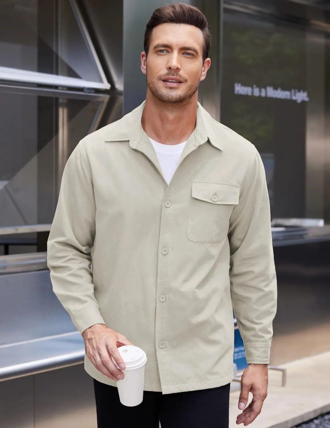 COOFANDY Men's Shirt Jacket Lightweight Canvas Trucker Jacket Cotton Button Work Jackets