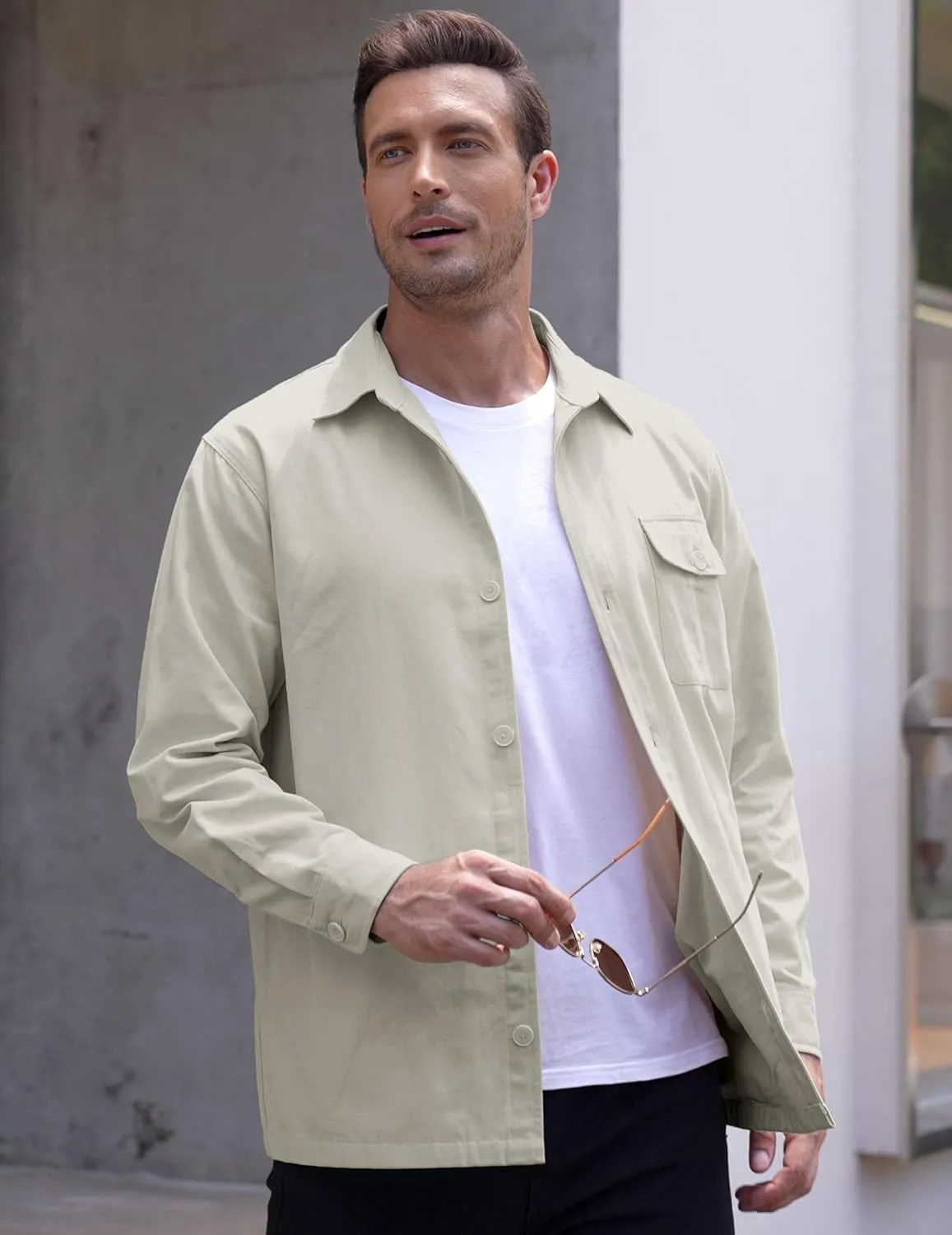 COOFANDY Men's Shirt Jacket Lightweight Canvas Trucker Jacket Cotton Button Work Jackets