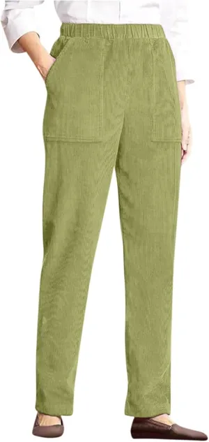 Corduroy Pants for Women Casual Elastic High Waist Straight Pants Baggy Loose Fit Vintage Comfy Trousers with Pockets