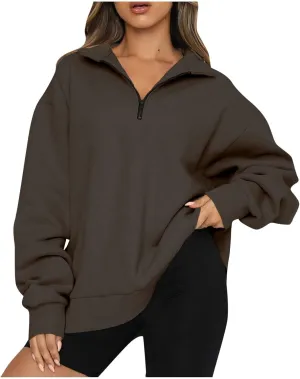 COTECRAM Women Oversized Sweatshirts Hoodies Half Quarter Zip Pullover Long Sleeve Sweaters Teen Girls Fall Y2k Clothes