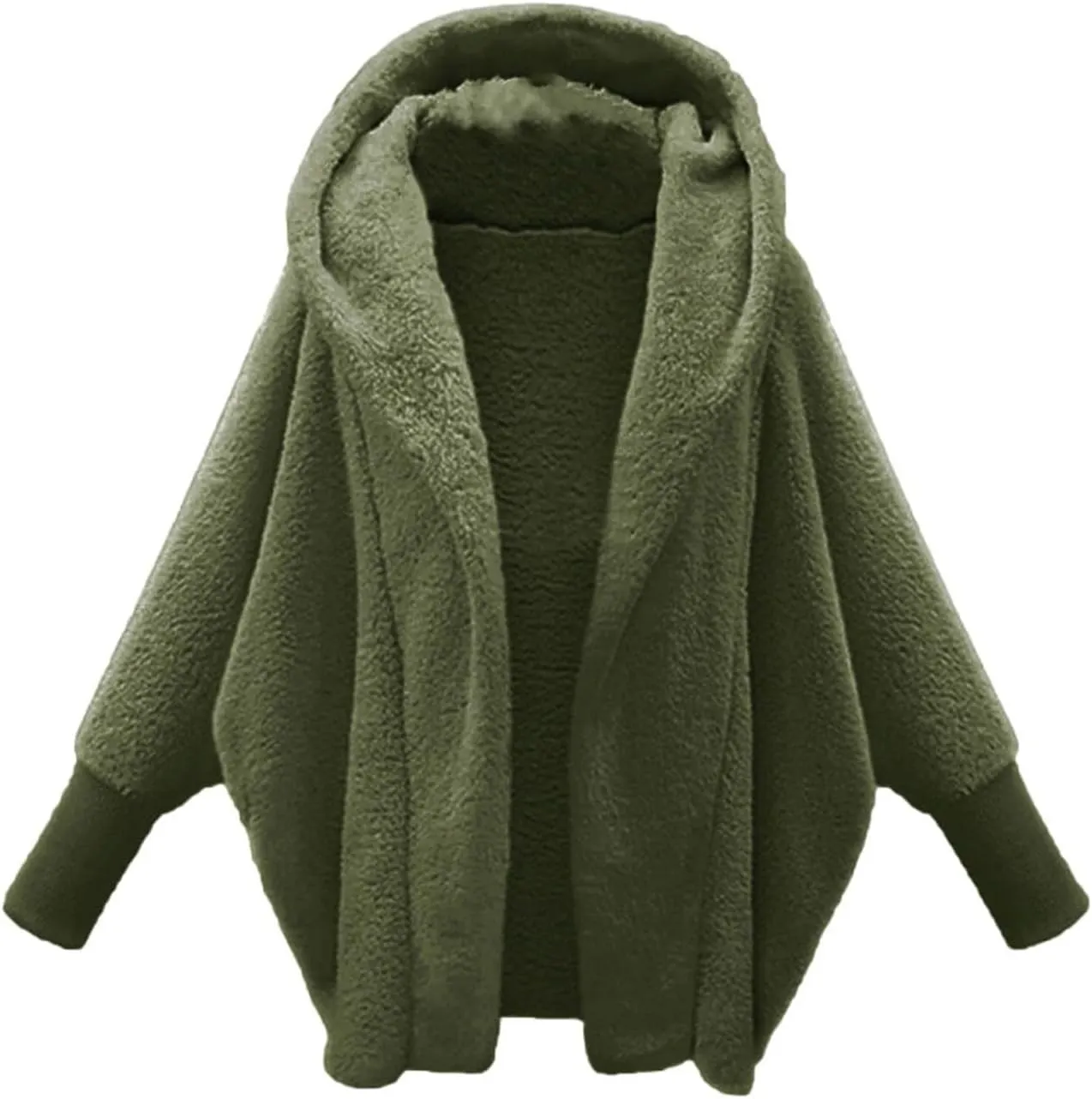 COTECRAM Women's 2024 Winter Fuzzy Batwing Sleeve Fleece Open Front Hooded Cardigans Jacket Oversized Sherpa Coats Outerwear