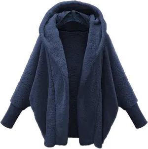 COTECRAM Women's 2024 Winter Fuzzy Batwing Sleeve Fleece Open Front Hooded Cardigans Jacket Oversized Sherpa Coats Outerwear