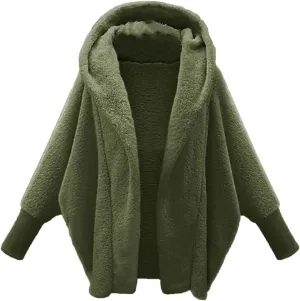 COTECRAM Women's 2024 Winter Fuzzy Batwing Sleeve Fleece Open Front Hooded Cardigans Jacket Oversized Sherpa Coats Outerwear