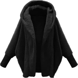 COTECRAM Women's 2024 Winter Fuzzy Batwing Sleeve Fleece Open Front Hooded Cardigans Jacket Oversized Sherpa Coats Outerwear