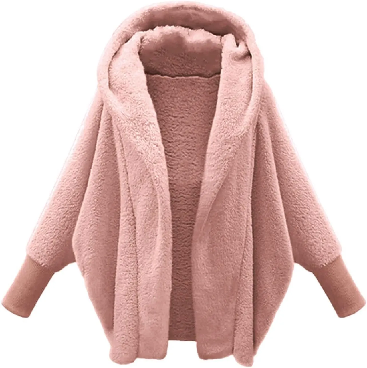 COTECRAM Women's 2024 Winter Fuzzy Batwing Sleeve Fleece Open Front Hooded Cardigans Jacket Oversized Sherpa Coats Outerwear