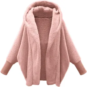 COTECRAM Women's 2024 Winter Fuzzy Batwing Sleeve Fleece Open Front Hooded Cardigans Jacket Oversized Sherpa Coats Outerwear