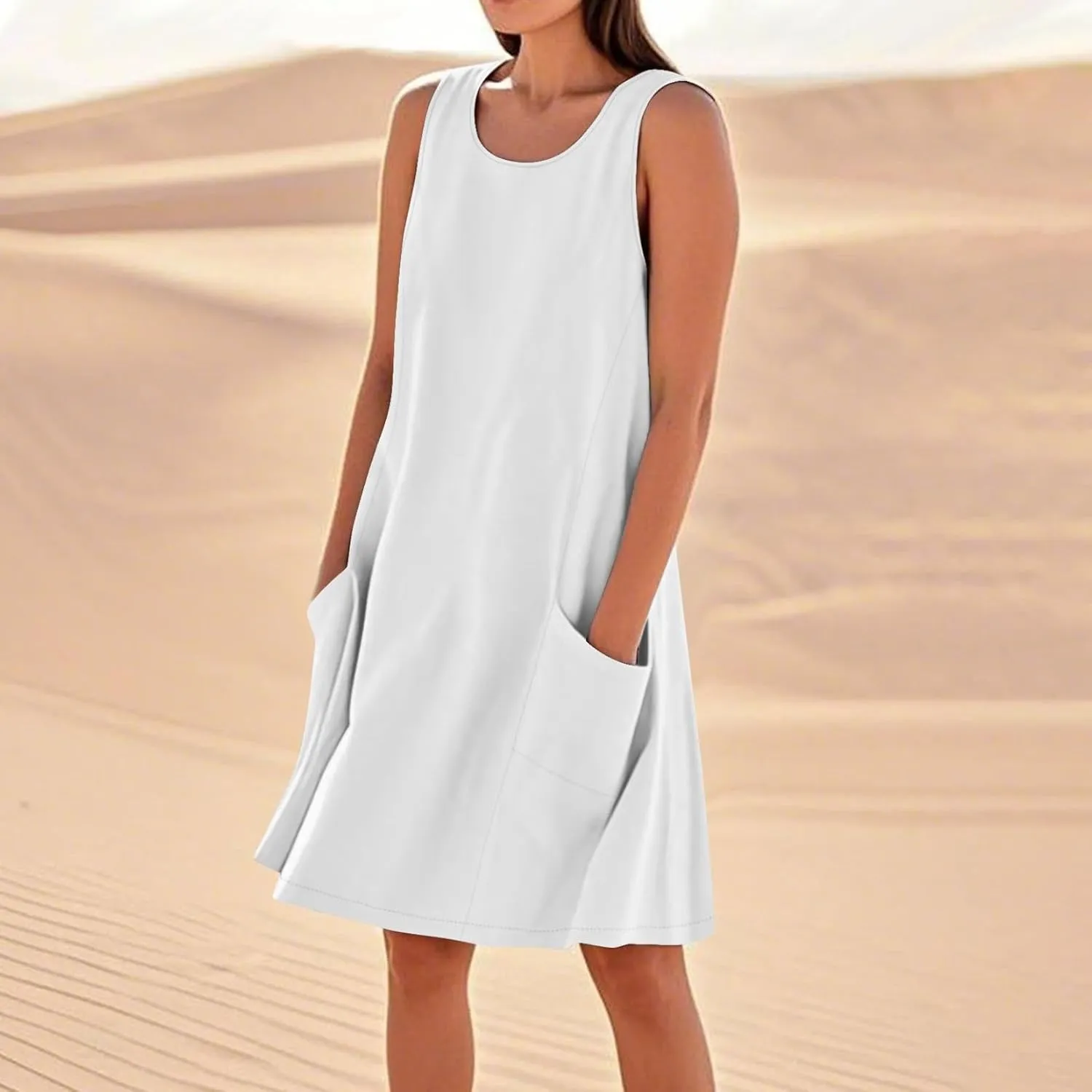 Cotton Linen Mini Dress for Women Summer Boho Beach Dresses Casual Sleeveless Sundress Solid Vacation Outfits 2025
