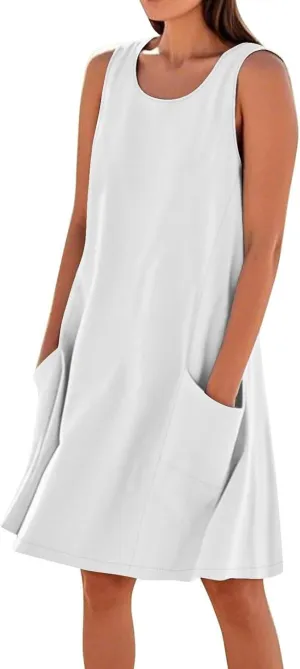 Cotton Linen Mini Dress for Women Summer Boho Beach Dresses Casual Sleeveless Sundress Solid Vacation Outfits 2025