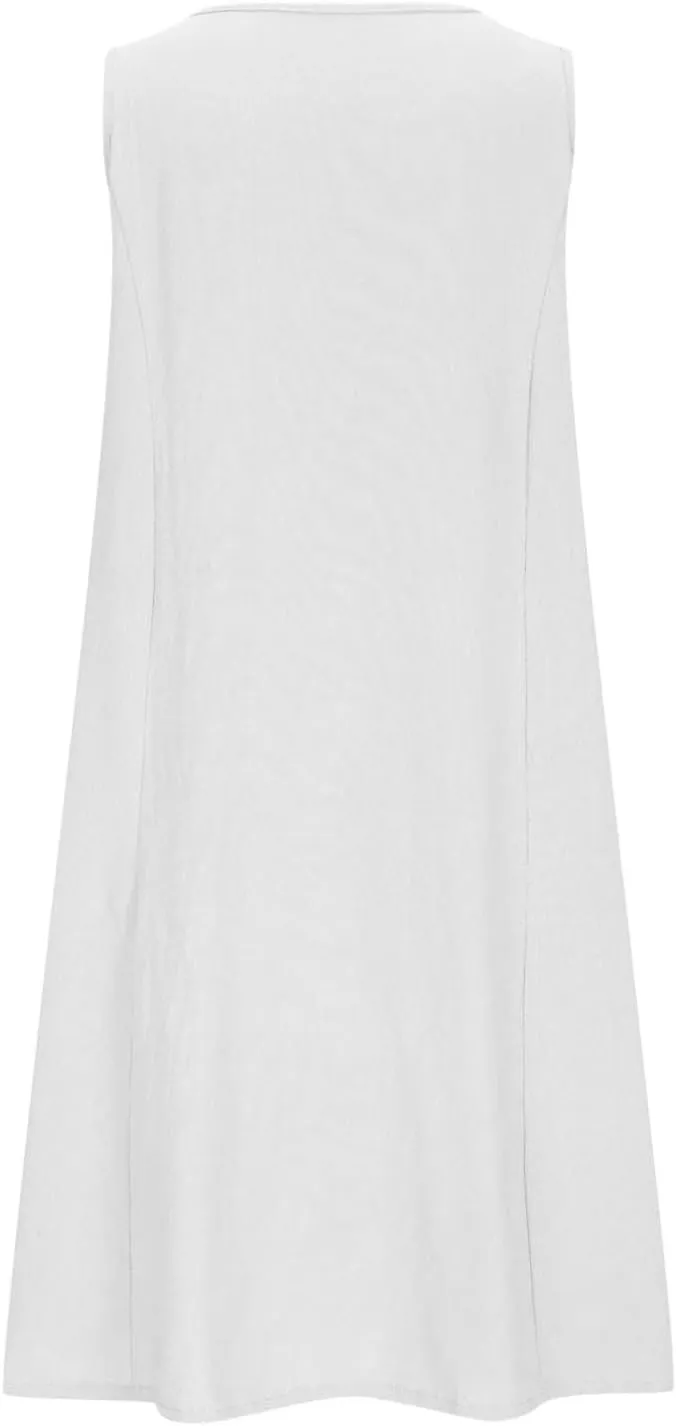 Cotton Linen Mini Dress for Women Summer Boho Beach Dresses Casual Sleeveless Sundress Solid Vacation Outfits 2025
