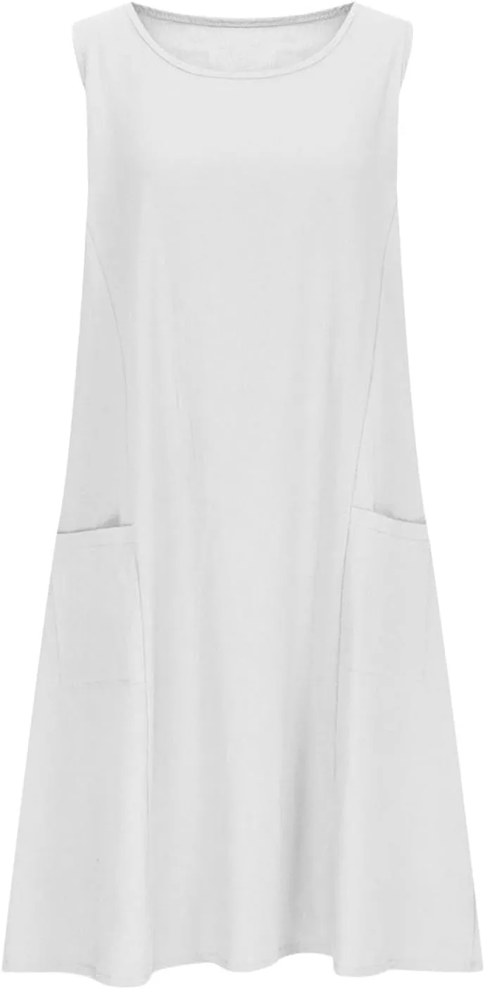 Cotton Linen Mini Dress for Women Summer Boho Beach Dresses Casual Sleeveless Sundress Solid Vacation Outfits 2025