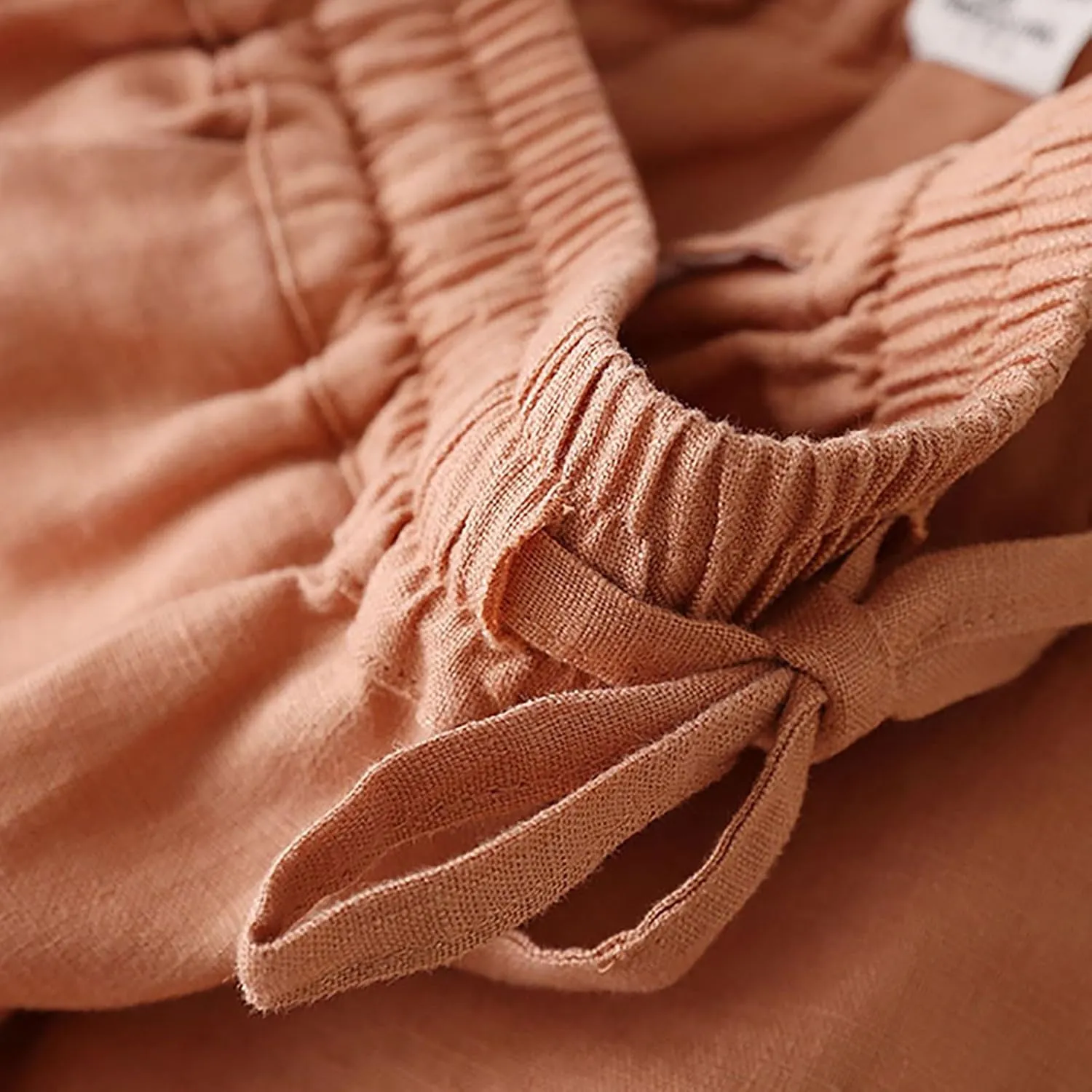 Cotton Linen Pants Women Casual Drawstring Elastic Waist Straight Leg Trousers Solid Color Lounge Pocket Pants