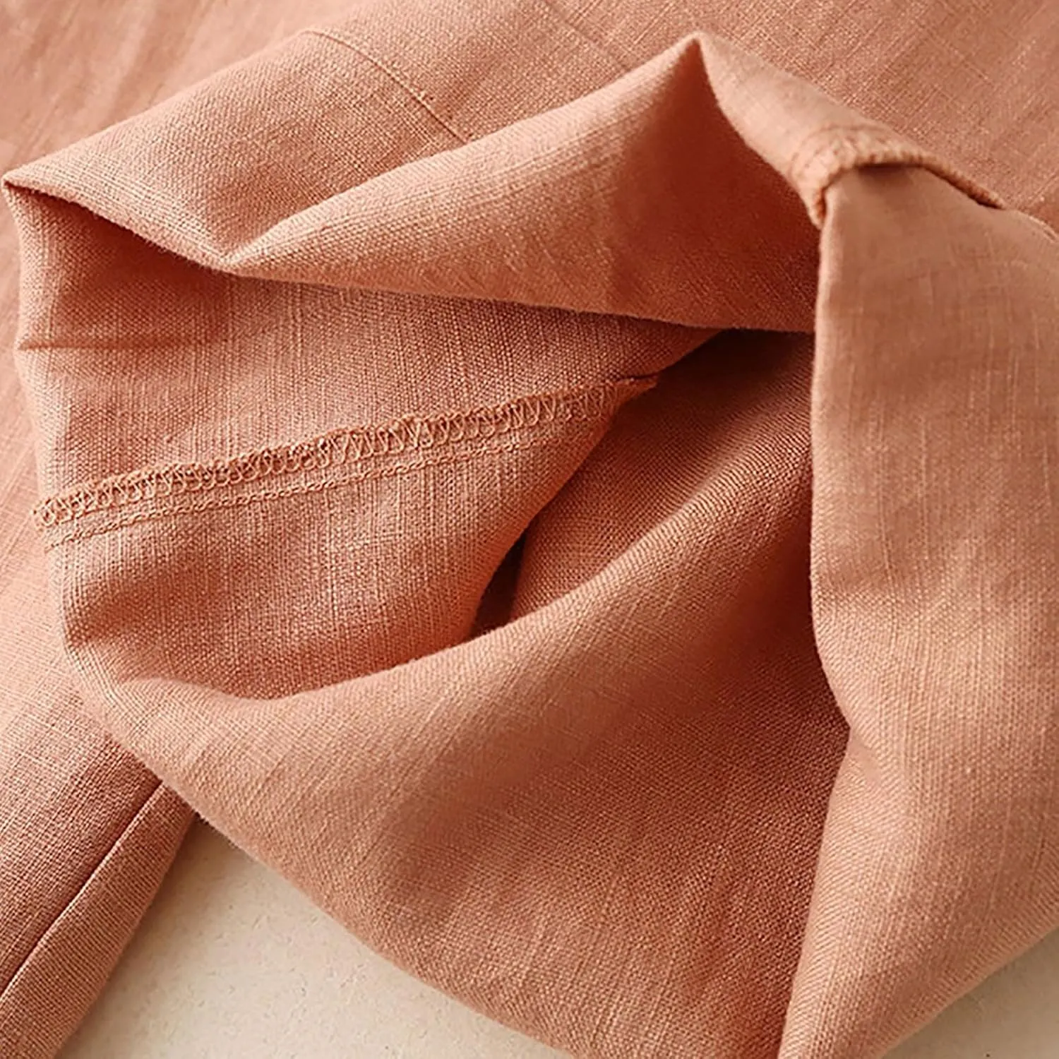 Cotton Linen Pants Women Casual Drawstring Elastic Waist Straight Leg Trousers Solid Color Lounge Pocket Pants