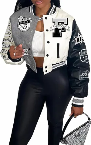 COZYPOIN Women's Varsity Jacket Cropped Letterman Jacket Lightweight Button Down Bomber Racer Baseball Y2K Coats