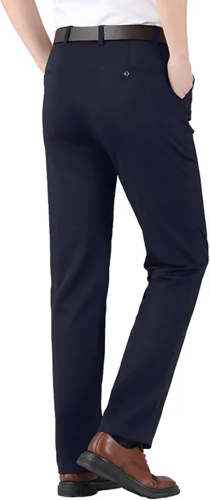 CRNTCEM Business Suit Pant for Men Slim Fit Front Flat Casual Dress Pants Straight Leg Black Office Work Chino Pants