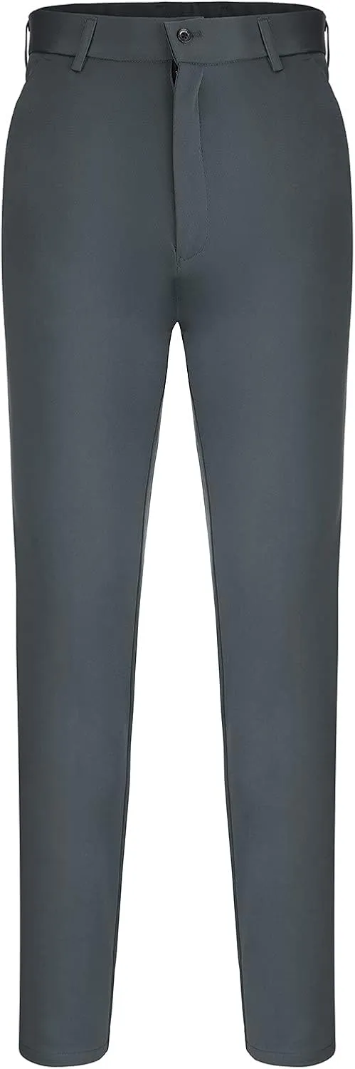 CRNTCEM Business Suit Pant for Men Slim Fit Front Flat Casual Dress Pants Straight Leg Black Office Work Chino Pants