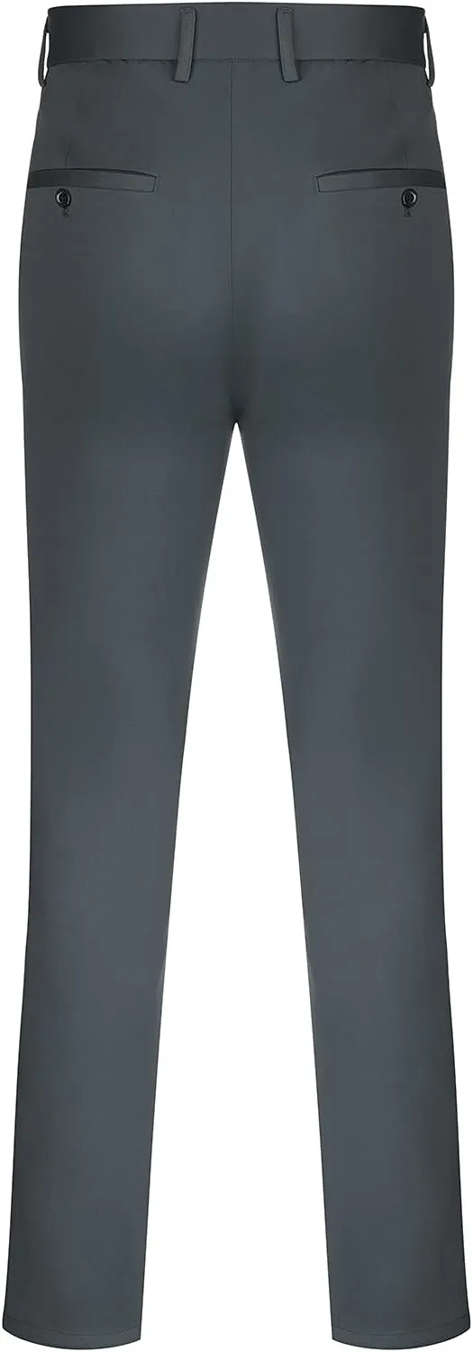 CRNTCEM Business Suit Pant for Men Slim Fit Front Flat Casual Dress Pants Straight Leg Black Office Work Chino Pants