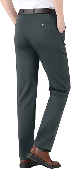 CRNTCEM Business Suit Pant for Men Slim Fit Front Flat Casual Dress Pants Straight Leg Black Office Work Chino Pants
