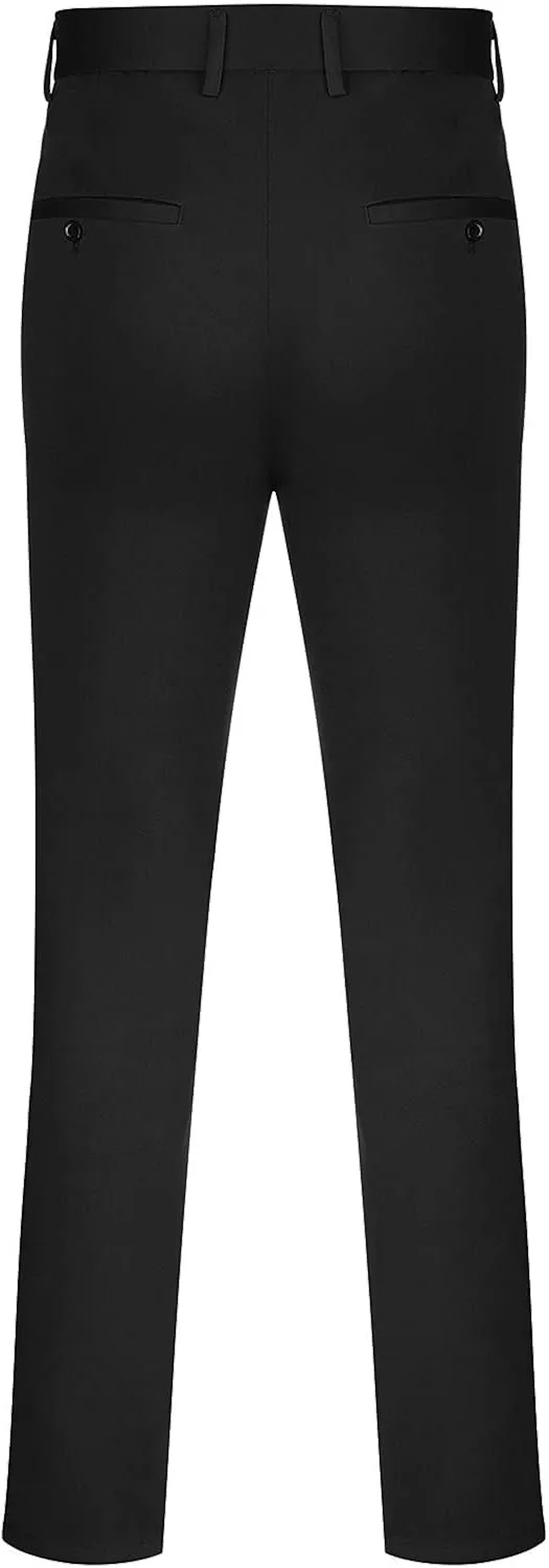 CRNTCEM Business Suit Pant for Men Slim Fit Front Flat Casual Dress Pants Straight Leg Black Office Work Chino Pants