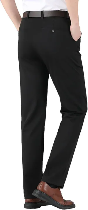 CRNTCEM Business Suit Pant for Men Slim Fit Front Flat Casual Dress Pants Straight Leg Black Office Work Chino Pants