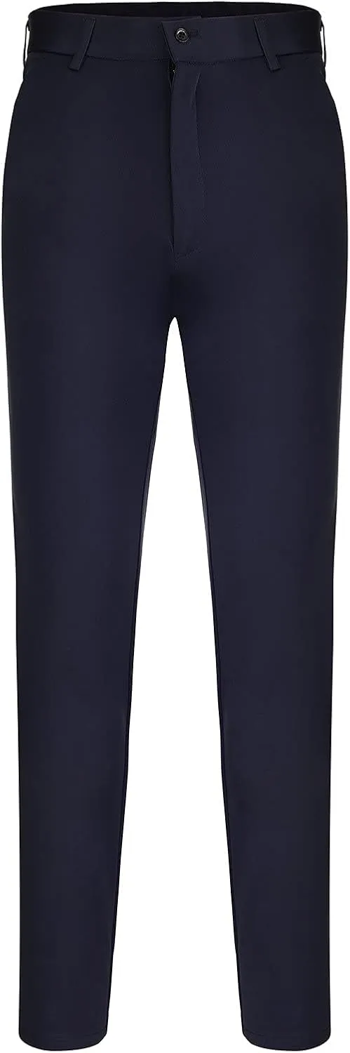 CRNTCEM Business Suit Pant for Men Slim Fit Front Flat Casual Dress Pants Straight Leg Black Office Work Chino Pants