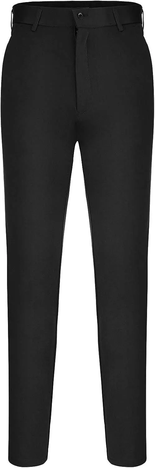 CRNTCEM Business Suit Pant for Men Slim Fit Front Flat Casual Dress Pants Straight Leg Black Office Work Chino Pants