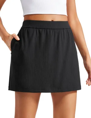 CRZ YOGA Comfy Ribbed Casual Skirts for Women A Line Sweat Lounge Work Athletic Skorts with Shorts Pockets