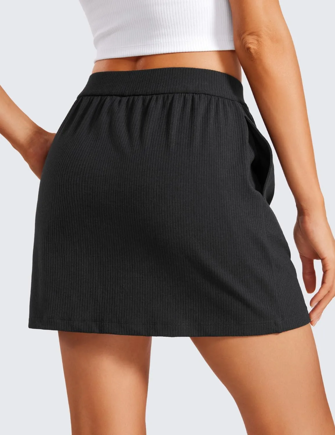 CRZ YOGA Comfy Ribbed Casual Skirts for Women A Line Sweat Lounge Work Athletic Skorts with Shorts Pockets