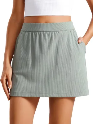 CRZ YOGA Comfy Ribbed Casual Skirts for Women A Line Sweat Lounge Work Athletic Skorts with Shorts Pockets
