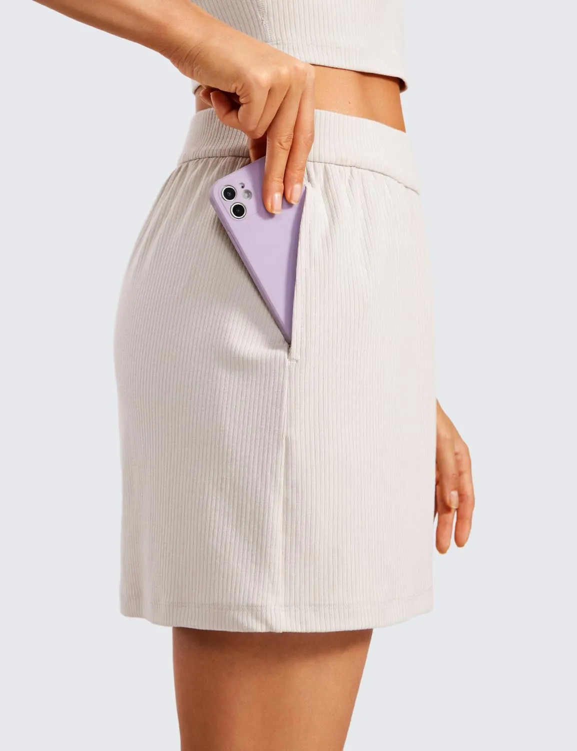 CRZ YOGA Comfy Ribbed Casual Skirts for Women A Line Sweat Lounge Work Athletic Skorts with Shorts Pockets