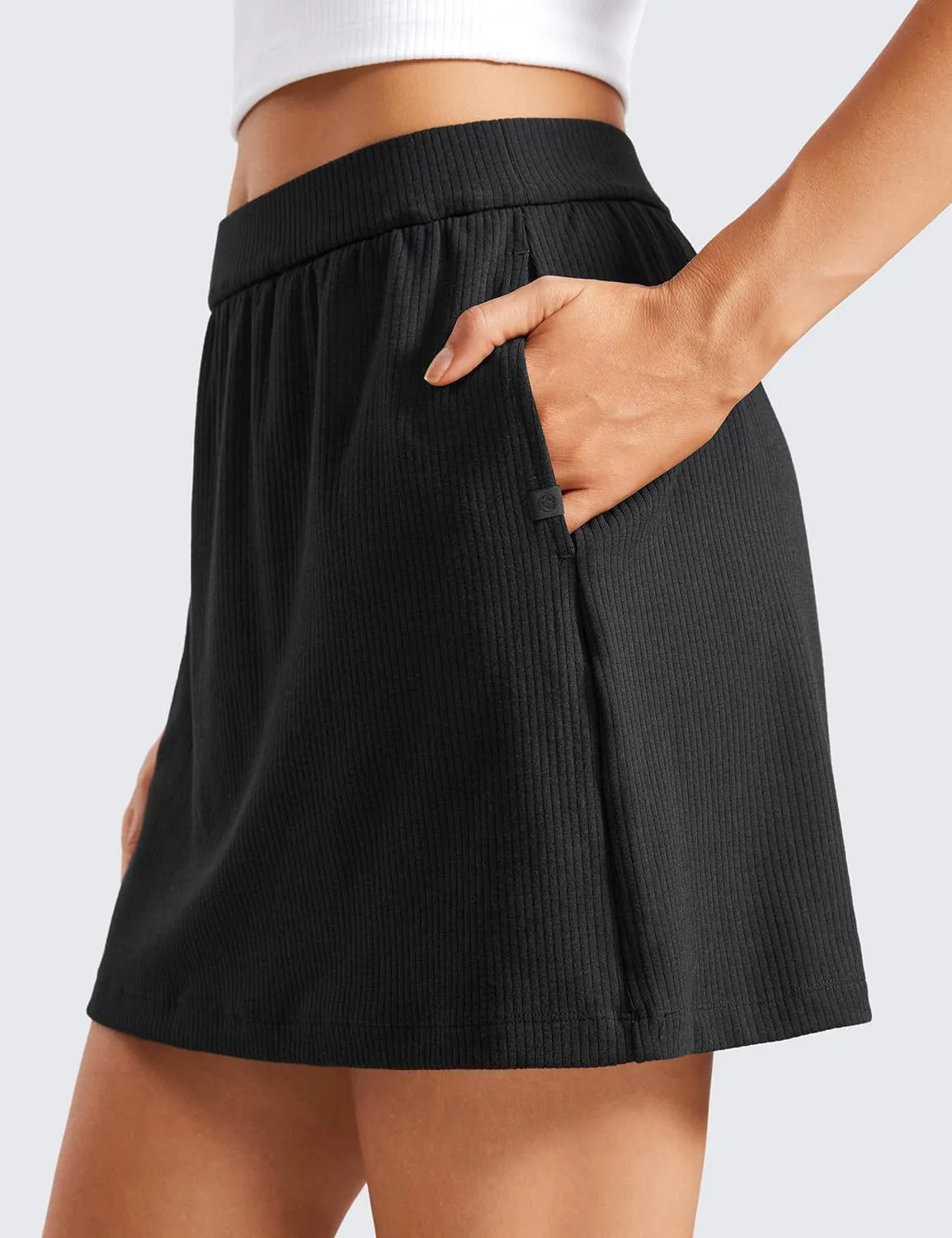CRZ YOGA Comfy Ribbed Casual Skirts for Women A Line Sweat Lounge Work Athletic Skorts with Shorts Pockets