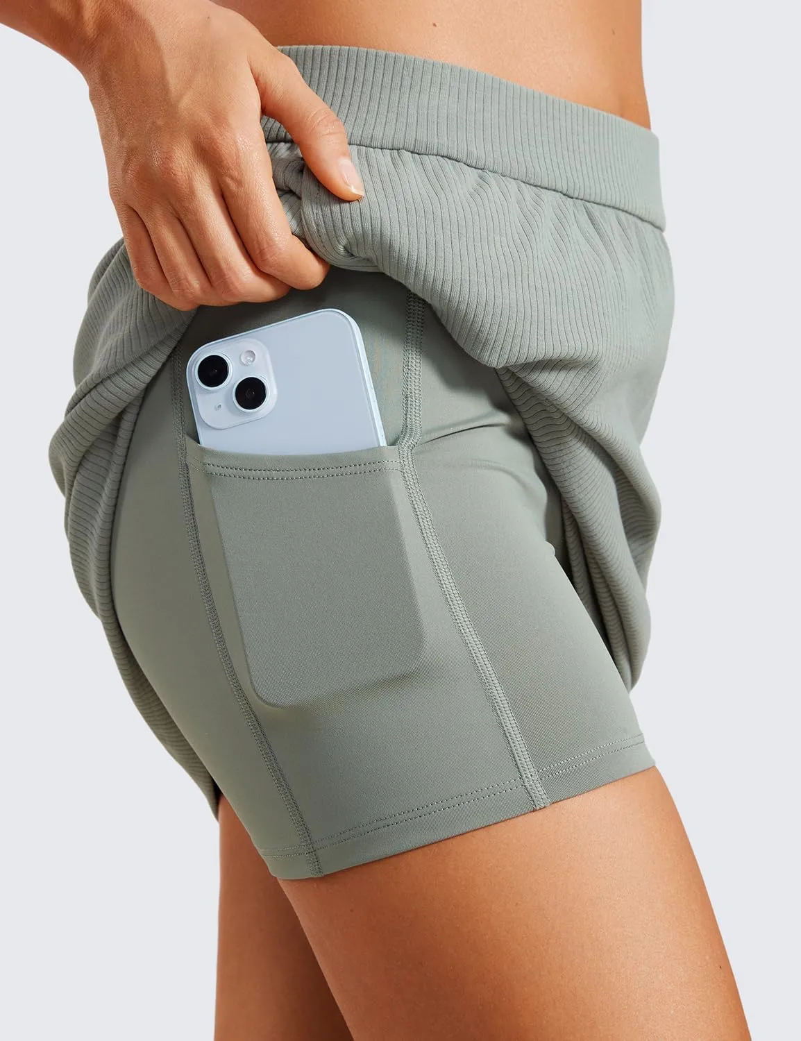 CRZ YOGA Comfy Ribbed Casual Skirts for Women A Line Sweat Lounge Work Athletic Skorts with Shorts Pockets