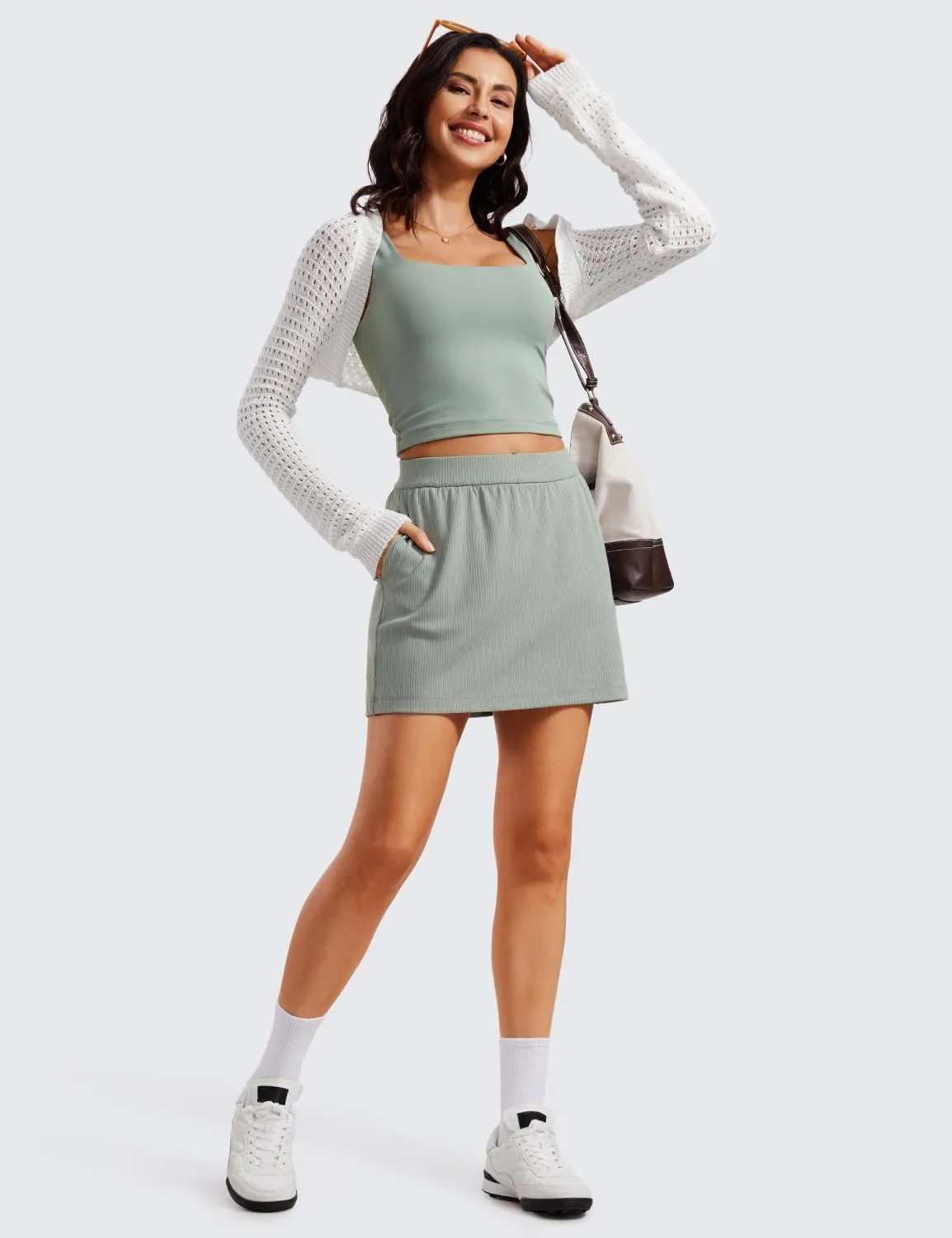 CRZ YOGA Comfy Ribbed Casual Skirts for Women A Line Sweat Lounge Work Athletic Skorts with Shorts Pockets