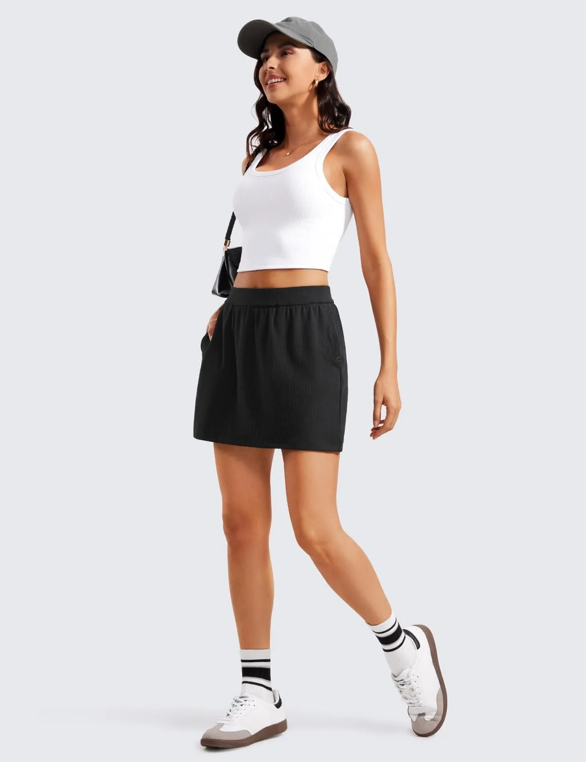 CRZ YOGA Comfy Ribbed Casual Skirts for Women A Line Sweat Lounge Work Athletic Skorts with Shorts Pockets