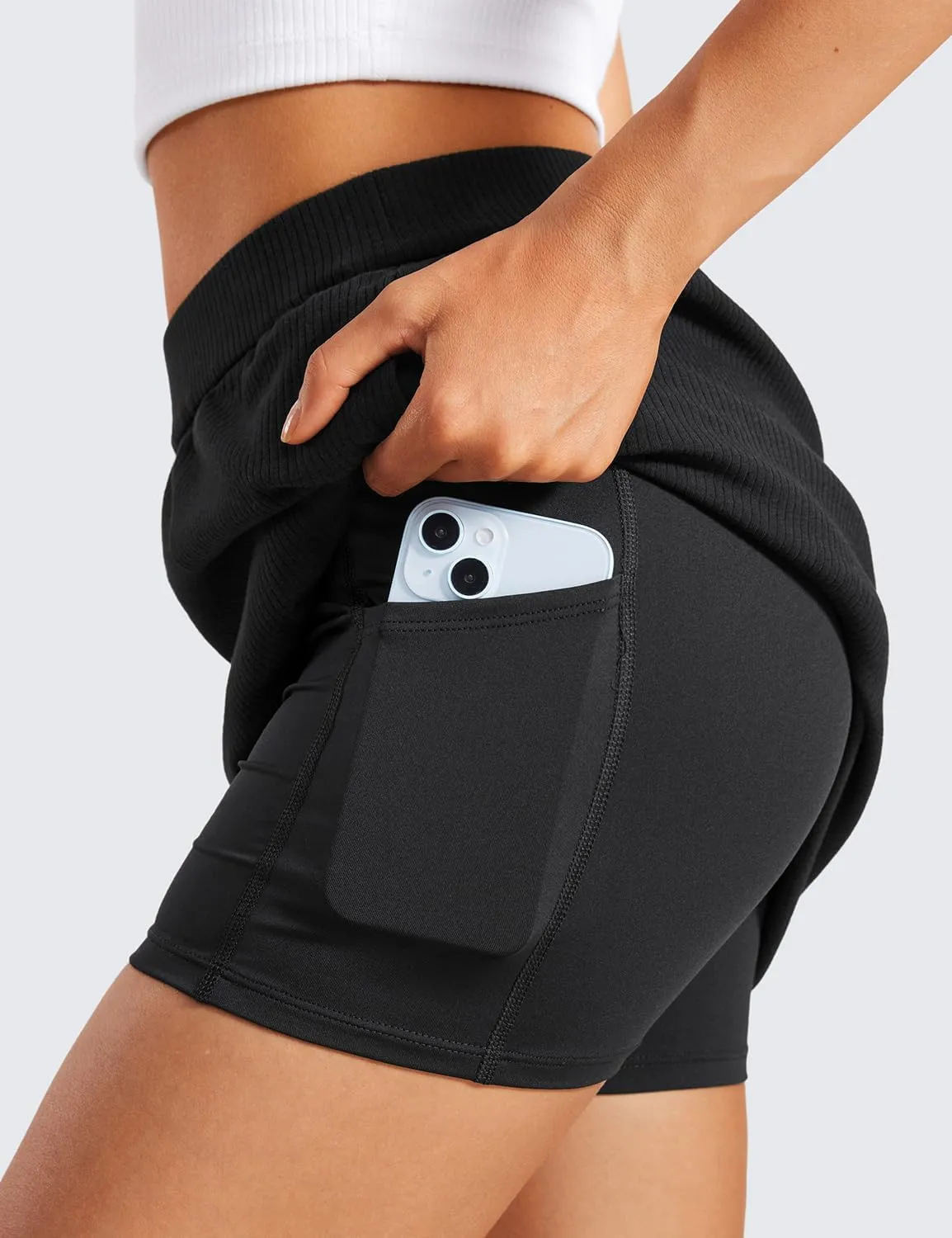 CRZ YOGA Comfy Ribbed Casual Skirts for Women A Line Sweat Lounge Work Athletic Skorts with Shorts Pockets