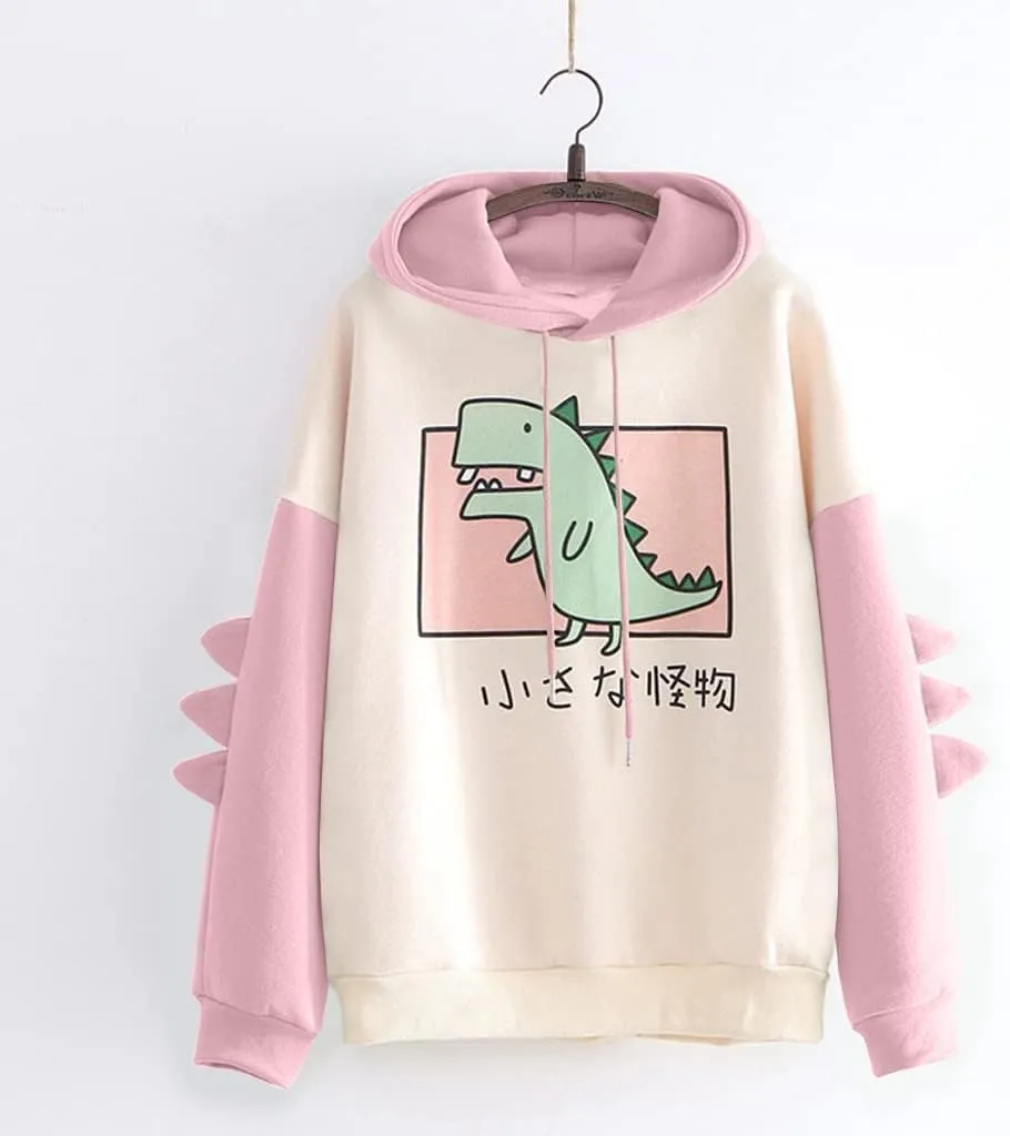 Cute Dinosaur Hoodie Kawaii Hoodie Oversized Pullover for Teens Girls Long Sleeve Y2k Sweatshirt Women