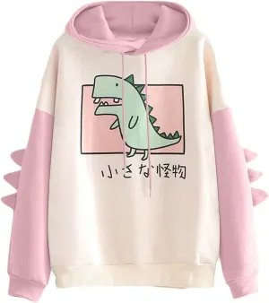 Cute Dinosaur Hoodie Kawaii Hoodie Oversized Pullover for Teens Girls Long Sleeve Y2k Sweatshirt Women