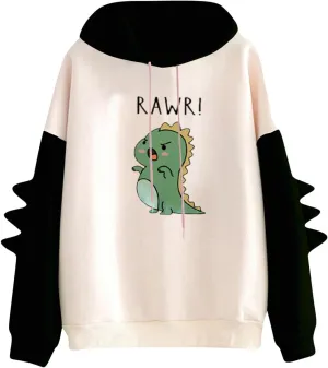 Cute Hoodies for Women Teen Girls Kawaii Japanese Dinosaur Hoodie Tops Stitching Long Sleeve Hooded Sweatshirts