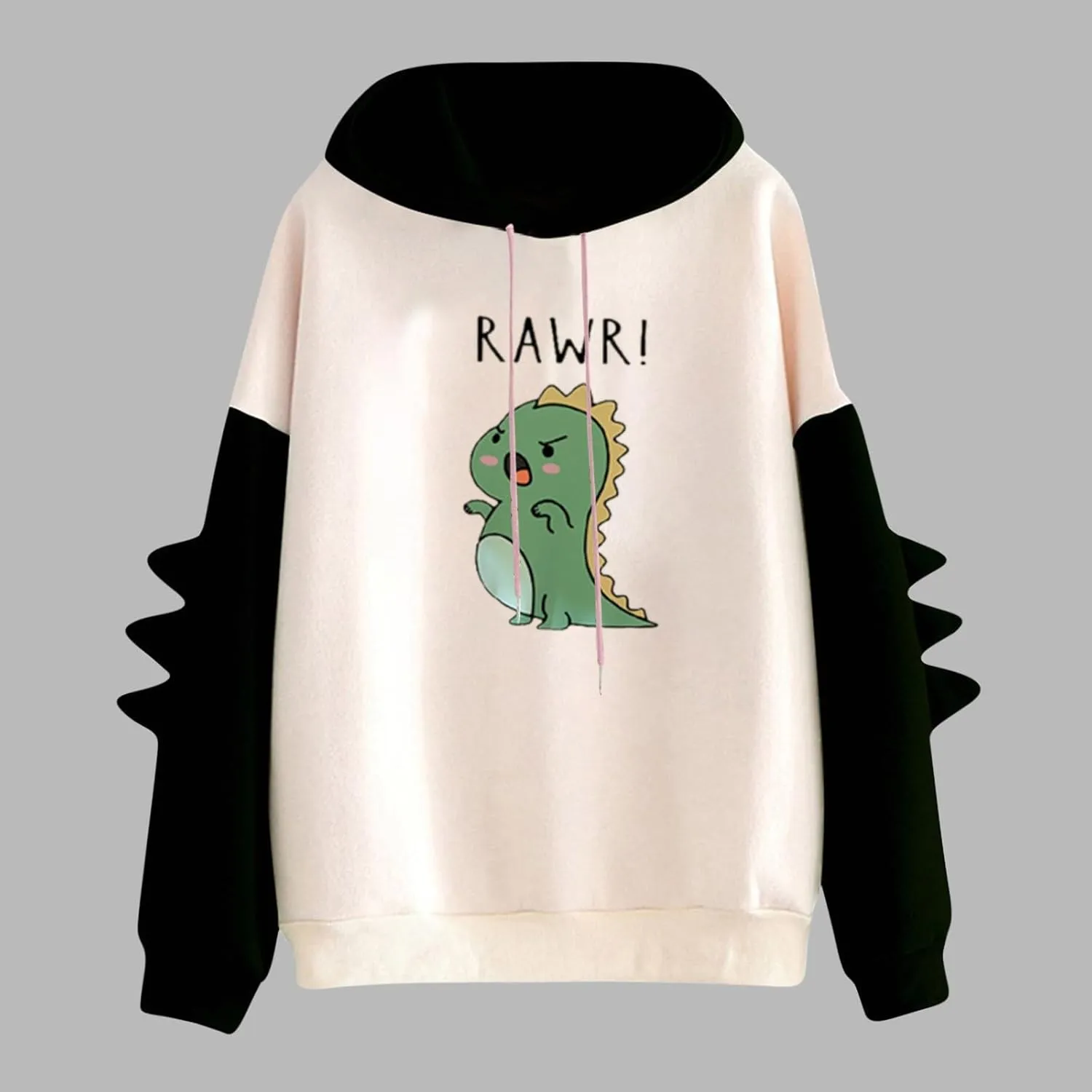 Cute Hoodies for Women Teen Girls Kawaii Japanese Dinosaur Hoodie Tops Stitching Long Sleeve Hooded Sweatshirts