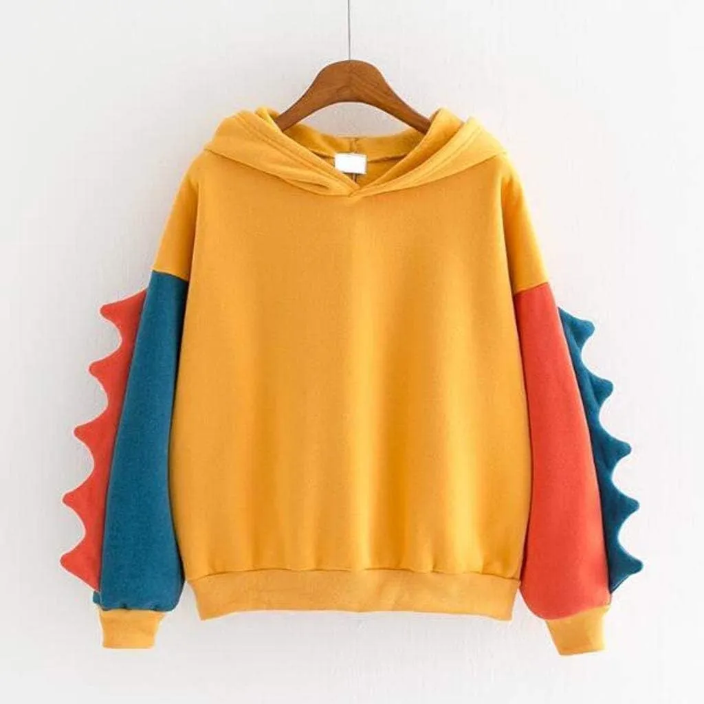 Cute Hoodies for Women Teen Girls Kawaii Japanese Dinosaur Hoodie Tops Stitching Long Sleeve Hooded Sweatshirts