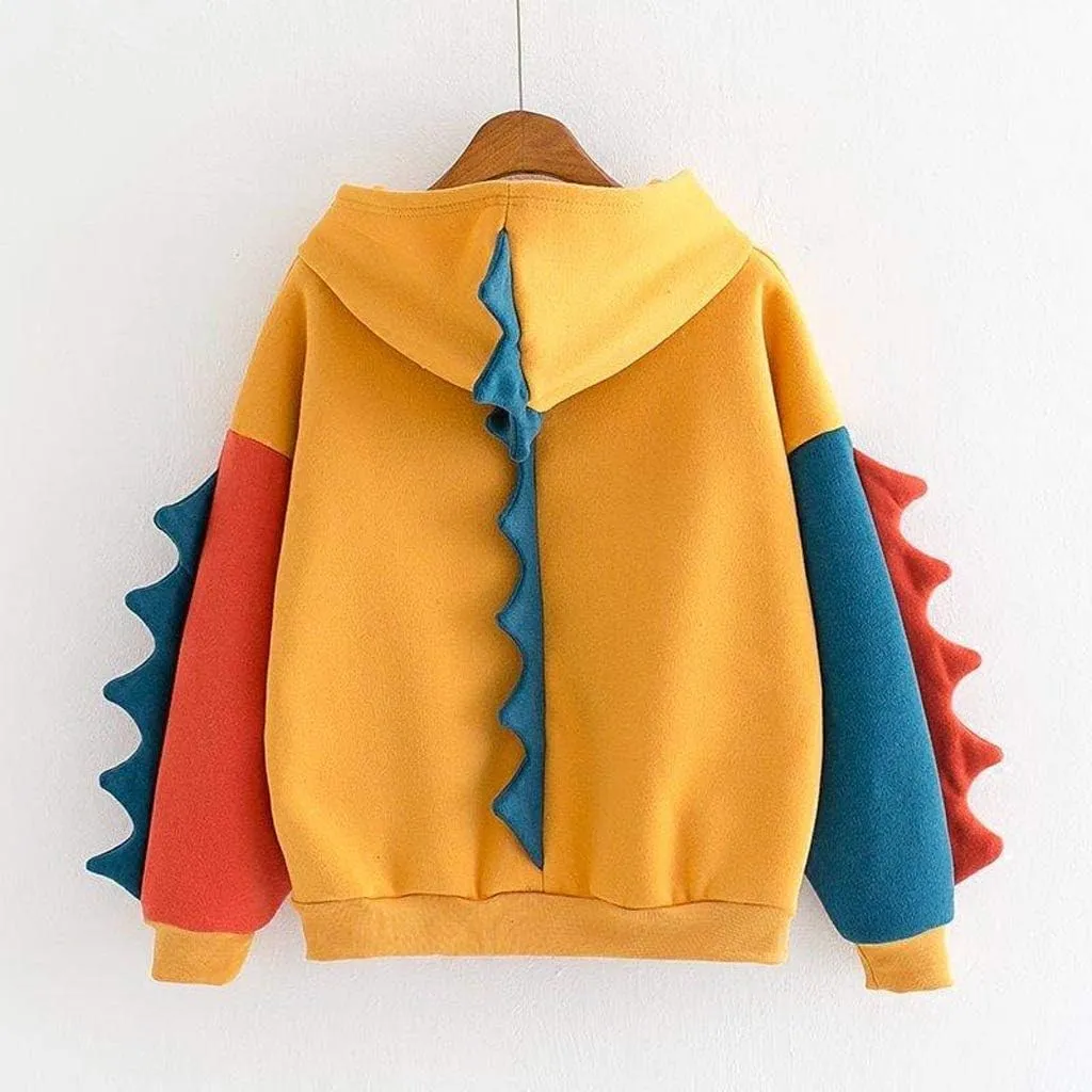 Cute Hoodies for Women Teen Girls Kawaii Japanese Dinosaur Hoodie Tops Stitching Long Sleeve Hooded Sweatshirts